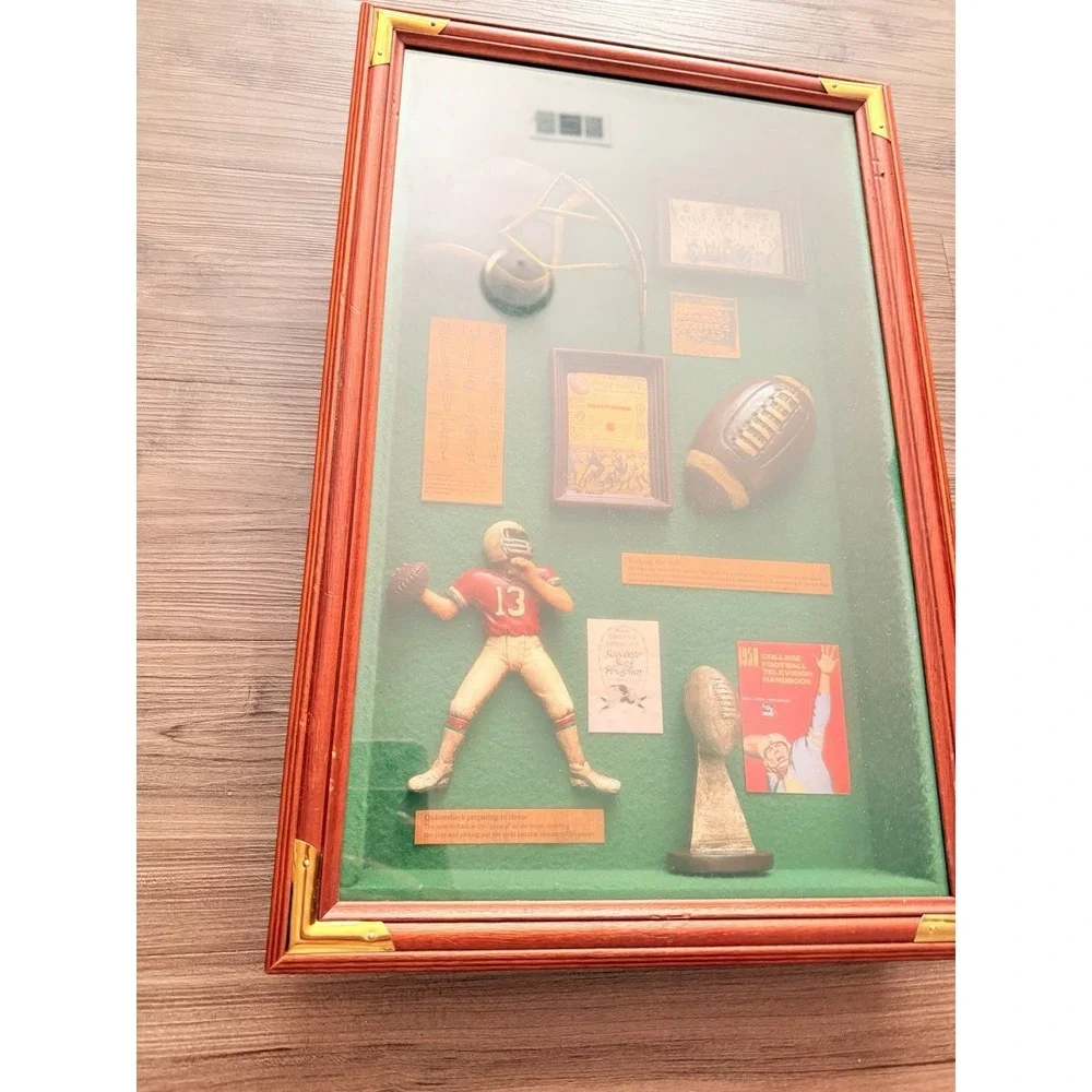 Vintage Football Shadow Box Wall Decor Framed‎ Display Man Cave Sports